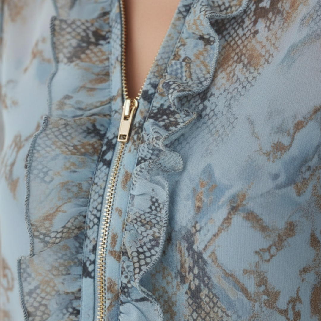 Elegant | Women's Blouse with Ruffled Trim & Zipper Closure | Long Sleeve Top for Effortless Style
