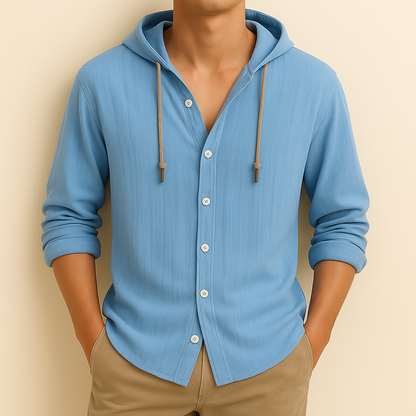 Emerson Collection | Lightweight Cotton-Linen Hoodie Shirt with Adjustable Drawstring | Relaxed Fit for All-Day Comfort