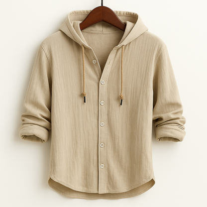 Emerson Collection | Lightweight Cotton-Linen Hoodie Shirt with Adjustable Drawstring | Relaxed Fit for All-Day Comfort