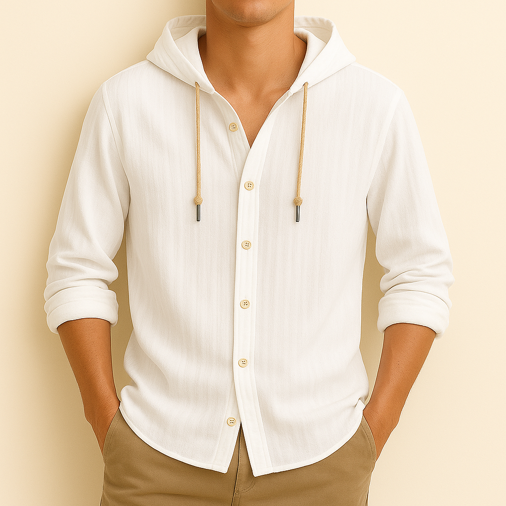 Emerson Collection | Lightweight Cotton-Linen Hoodie Shirt with Adjustable Drawstring | Relaxed Fit for All-Day Comfort