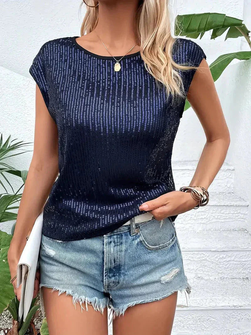 Emery Collection | Women's Sequin Top with Short Sleeves | Elegant Shine for Going Out Styles