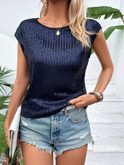Emery Collection | Women's Sequin Top with Short Sleeves | Elegant Shine for Going Out Styles