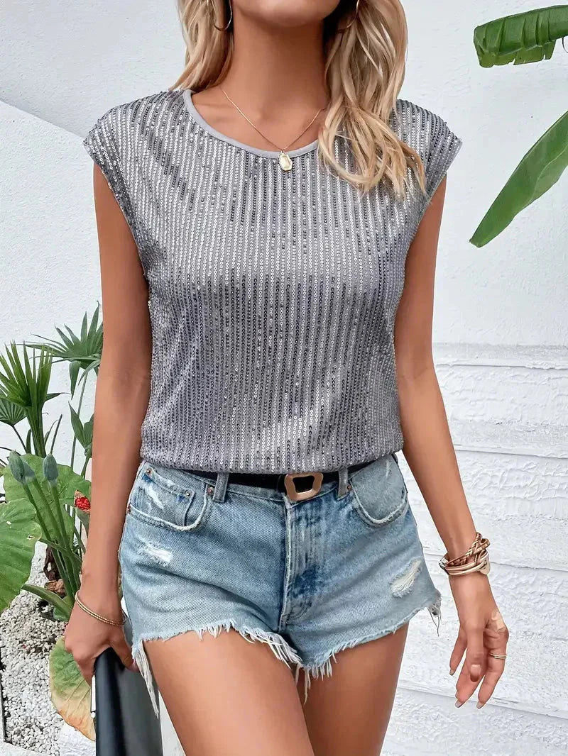 Emery Collection | Women's Sequin Top with Short Sleeves | Elegant Shine for Going Out Styles