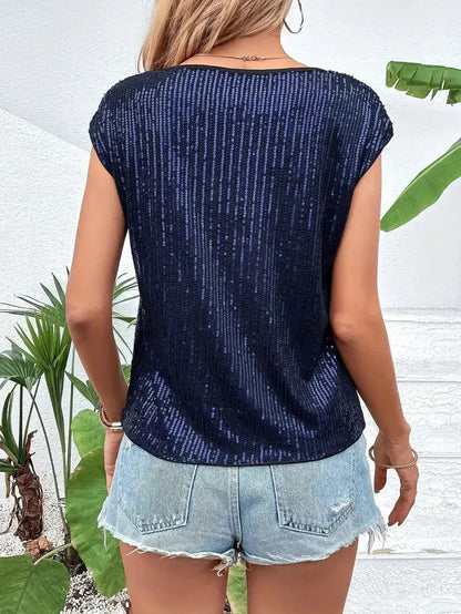 Emery Collection | Women's Sequin Top with Short Sleeves | Elegant Shine for Going Out Styles