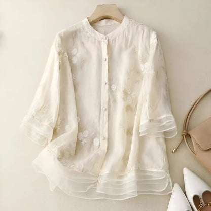 Emily Collection | Women's Top with Intricate Floral Embroidery | Soft Cotton for Effortless Style