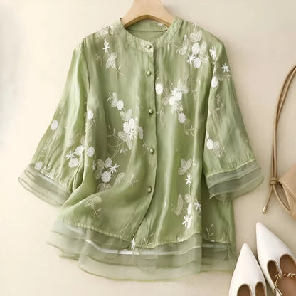 Emily Collection | Women's Top with Intricate Floral Embroidery | Soft Cotton for Effortless Style
