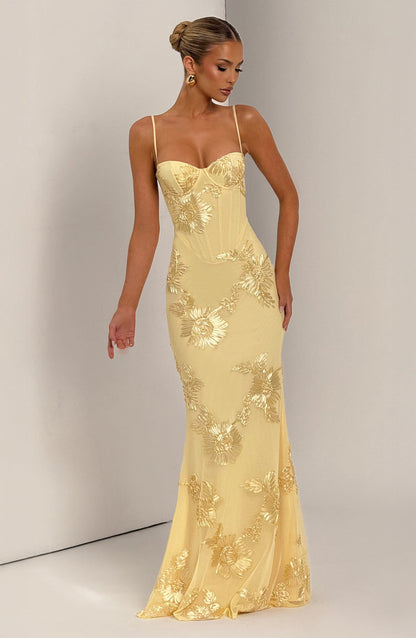 Emma Collection | Women's Maxi Dress with Floral Embroidery | Elegant Summer Dress for Weddings and Special Occasions