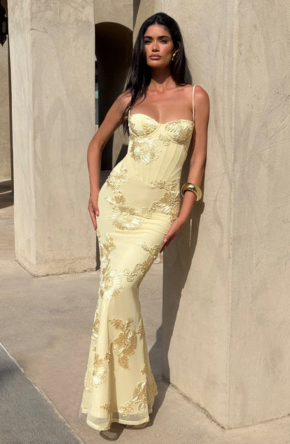 Emma Collection | Women's Maxi Dress with Floral Embroidery | Elegant Summer Dress for Weddings and Special Occasions