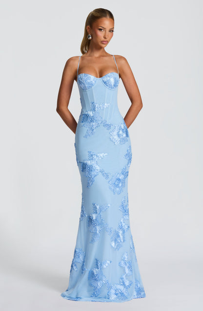 Emma Collection | Women's Maxi Dress with Floral Embroidery | Elegant Summer Dress for Weddings and Special Occasions