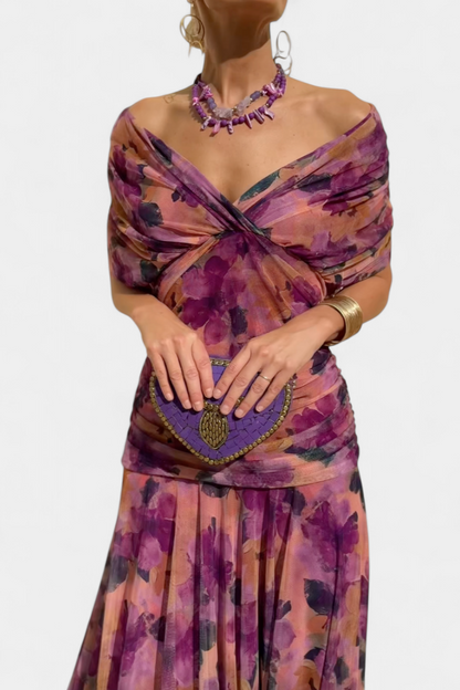 Eryzziah | Women's Floral Print Dress with V-Neckline | Elegant Summer Style for Wedding Guests and Special Occasions
