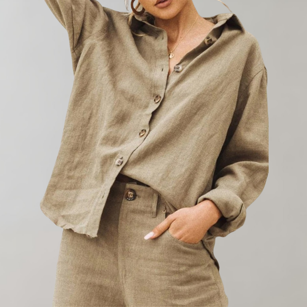 Essential Linen Look | Women's Blouse with Long Cuffed Sleeves | Lightweight Summer Top for Effortless Style