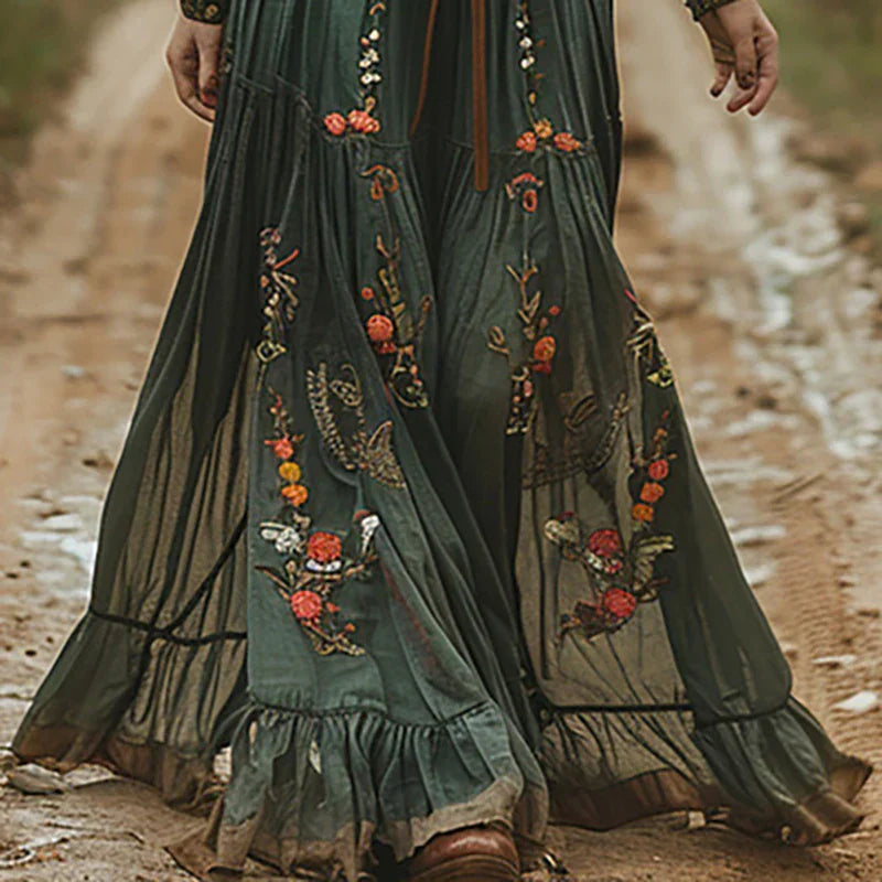 Selvara™ Bohemian Floral Maxi Dress — Pleated Button-Down 3