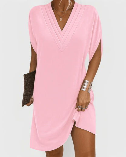 Evelyn Collection | Women's V-Neck Short Sleeve Dress with Side Slit | Chic Summer Style for Any Occasion