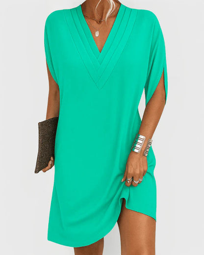 Evelyn Collection | Women's V-Neck Short Sleeve Dress with Side Slit | Chic Summer Style for Any Occasion