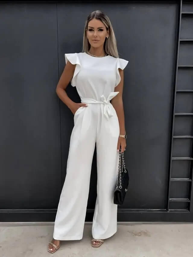 Evelyn | Women's Elegant Jumpsuit with Ruffled Sleeves & Matching Belt | Versatile Outfit for Any Occasion