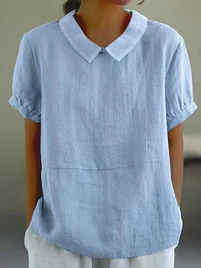 Fiona Collection | Women's Blouse with Peter Pan Collar | Lightweight Linen Summer Top for Effortless Style