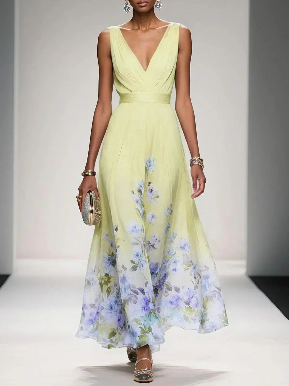 Fiona | Women's Floral Print Dress with Flowing Silhouette | Stylish Summer Dress for Wedding Guests