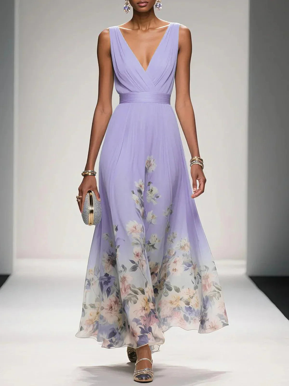 Fiona | Women's Floral Print Dress with Flowing Silhouette | Stylish Summer Dress for Wedding Guests