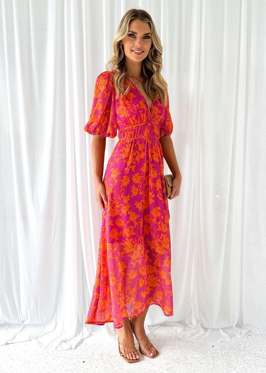 Floral Maxi Dress | Women's Summer Dress with V Neck Design | Elegant Wedding Guest Outfit for Special Occasions