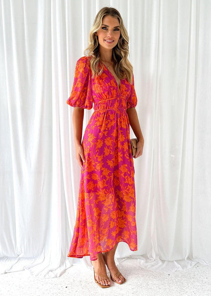Floral Maxi Dress | Women's Summer Dress with V Neck Design | Elegant Wedding Guest Outfit for Special Occasions