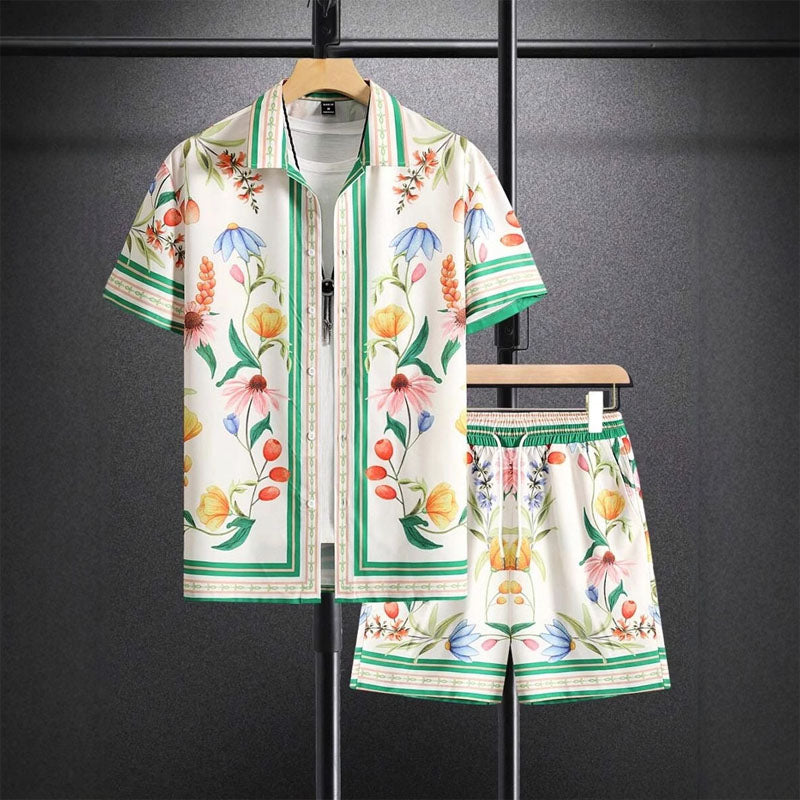 Floral Print Summer Outfit | Shirt and Shorts Set with Elastic Waistband | Stylish Summer Clothes for Beach Days