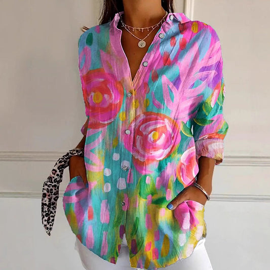 Floral Splash | Women's Blouse with Relaxed Fit & Breathable Fabric | Stylish Top for Effortless Elegance