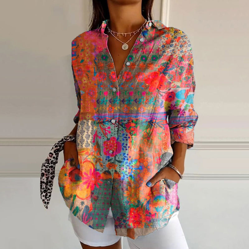 Floral Splash | Women's Blouse with Relaxed Fit & Breathable Fabric | Stylish Top for Effortless Elegance