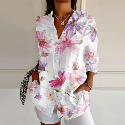 Floral Splash | Women's Blouse with Relaxed Fit & Breathable Fabric | Stylish Top for Effortless Elegance
