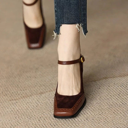 Florence Collection | Women's Pumps with Brogue Stitching | Black Heels for Women with Ankle Strap Comfort