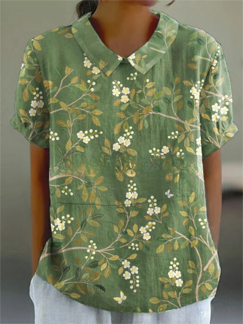 Women's Floral Print Blouse with Collared Neckline & Short Sleeves 4