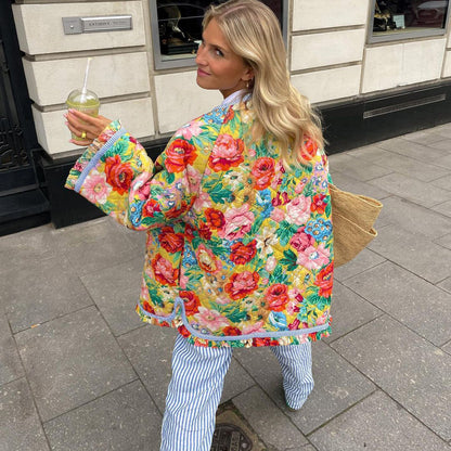 Women's Printed Relaxed Fit Jacket — Floral Geometric Spring 3