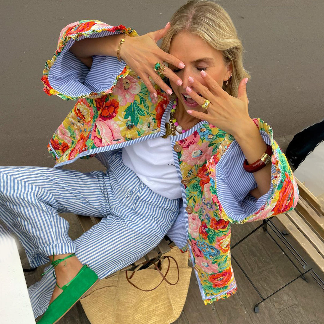 Women's Printed Relaxed Fit Jacket — Floral Geometric Spring 2