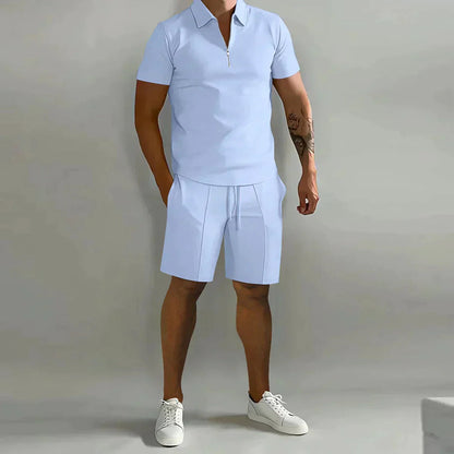 Gavin Collection | Men's Polo Shirt and Shorts Set with Zip Closure | Stylish Comfort for Summer Outings
