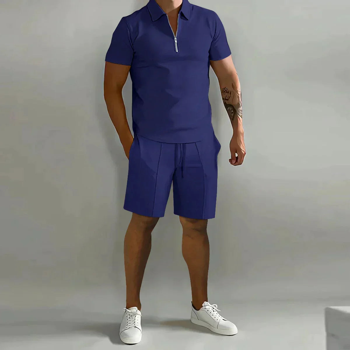 Gavin Collection | Men's Polo Shirt and Shorts Set with Zip Closure | Stylish Comfort for Summer Outings
