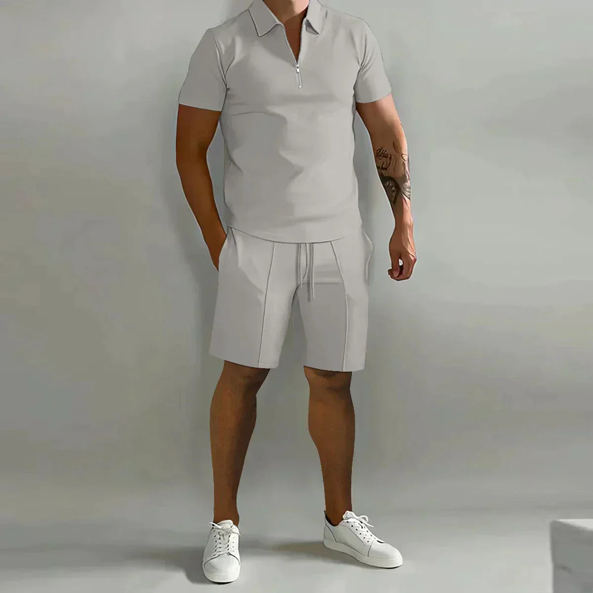 Gavin Collection | Men's Polo Shirt and Shorts Set with Zip Closure | Stylish Comfort for Summer Outings