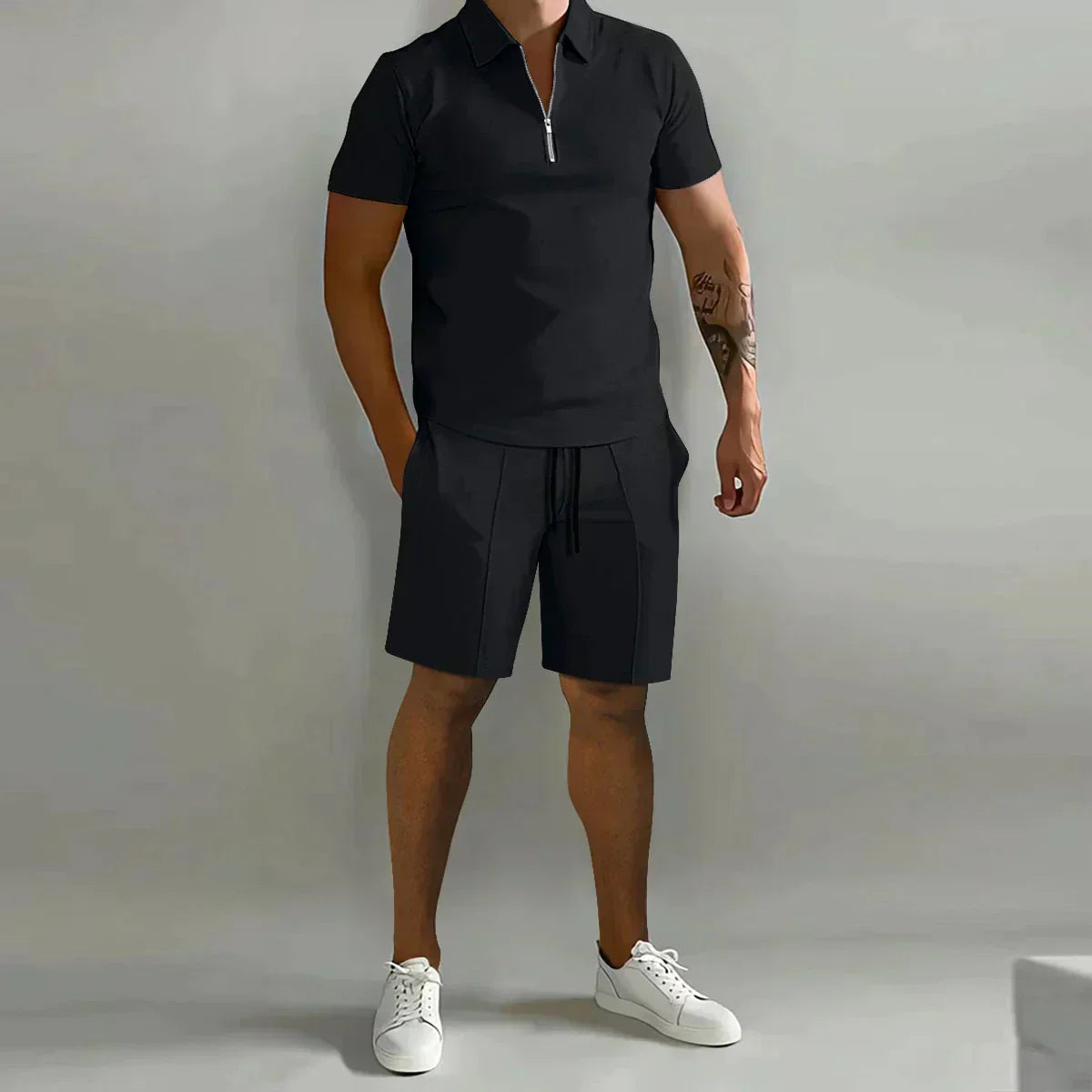 Gavin Collection | Men's Polo Shirt and Shorts Set with Zip Closure | Stylish Comfort for Summer Outings
