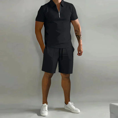 Gavin Collection | Men's Polo Shirt and Shorts Set with Zip Closure | Stylish Comfort for Summer Outings