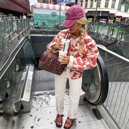 Women's Printed Relaxed Fit Jacket — Floral Geometric Spring 4