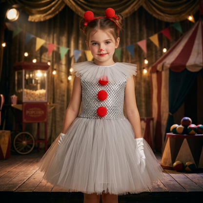 Girls Clown Tutu Dress — Kids Halloween Costume Set 1