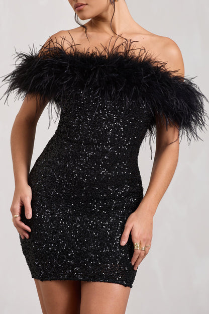 Glamour Collection | Women's Cocktail Dress with Off-Shoulder Sequin Design | Stunning Mini Dress for Special Occasions