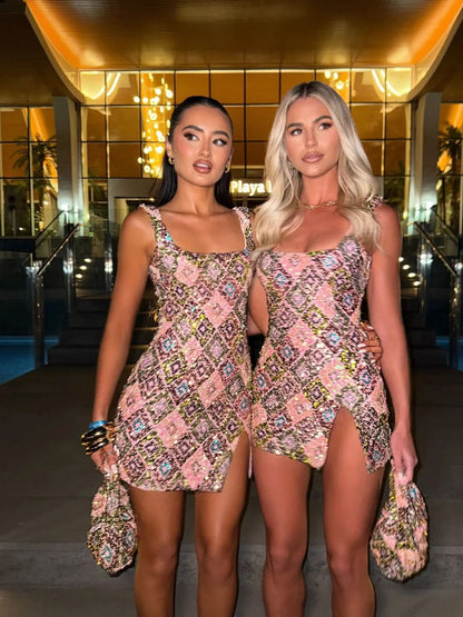 Glamour Nights | Women's Cocktail Dress with All-Over Sequins | Stunning Mini Dress for Effortless Party Style