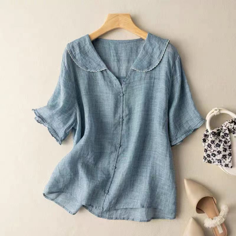 Gossamer Collection | Women's Blouse with Scalloped Collar | Airy Linen for Effortless Everyday Elegance