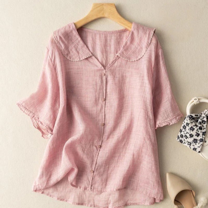 Gossamer Collection | Women's Blouse with Scalloped Collar | Airy Linen for Effortless Everyday Elegance