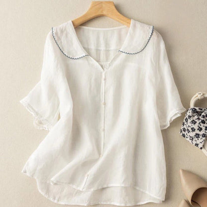 Gossamer Collection | Women's Blouse with Scalloped Collar | Airy Linen for Effortless Everyday Elegance