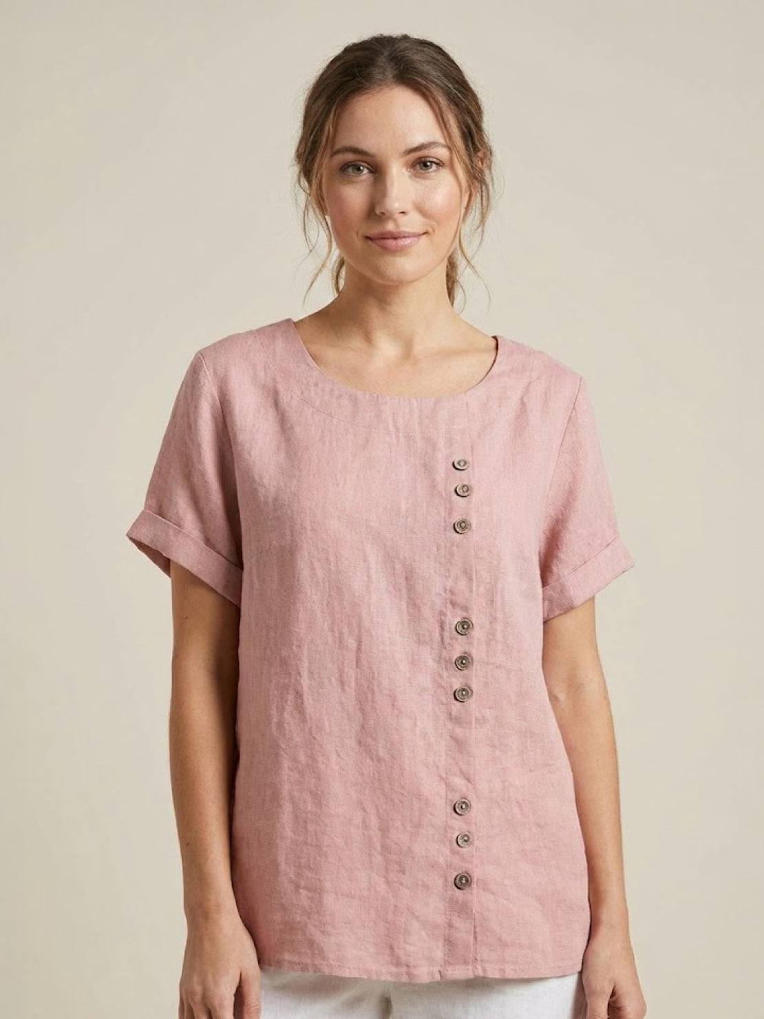 Grace Collection | Women's Linen Blouse with Button Detail | Stylish Summer Top for Effortless Outfits