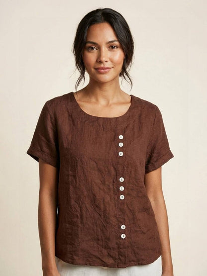 Grace Collection | Women's Linen Blouse with Button Detail | Stylish Summer Top for Effortless Outfits
