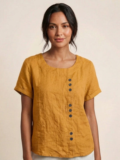 Grace Collection | Women's Linen Blouse with Button Detail | Stylish Summer Top for Effortless Outfits