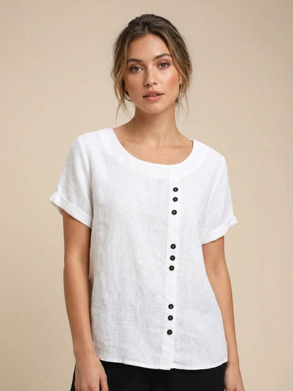 Grace Collection | Women's Linen Blouse with Button Detail | Stylish Summer Top for Effortless Outfits