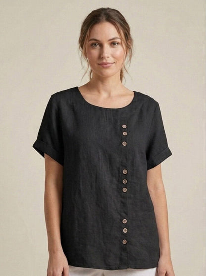 Grace Collection | Women's Linen Blouse with Button Detail | Stylish Summer Top for Effortless Outfits