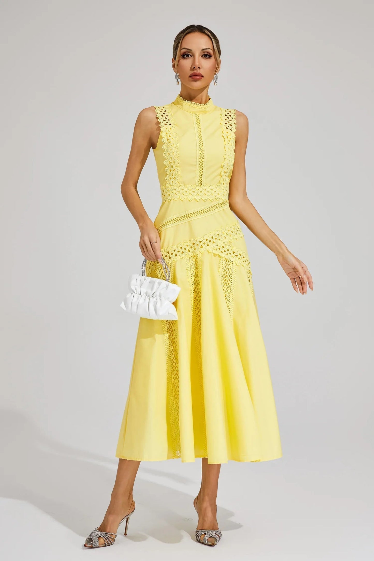 Hailey Collection | Women's Lace Midi Dress with Sleeveless Design | Elegant Wedding Guest Dress for Summer Occasions
